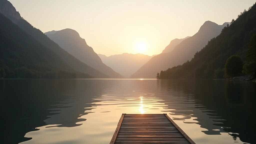 Tranquil lakeside setting with calm waters reflecting natural surroundings